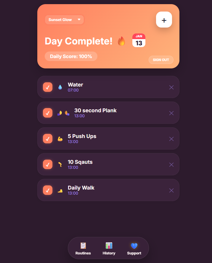 Screenshot of Daily List application